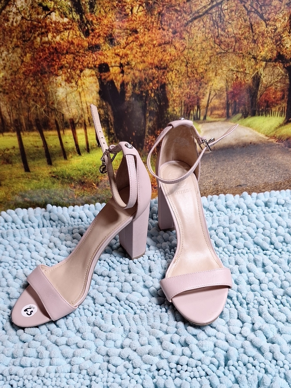 Guess Blush Pink Ankle-Strap Block Heels